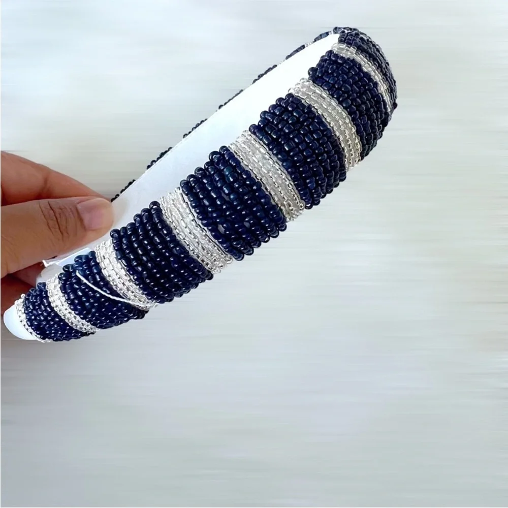 J. Crew Elegant Blue and White Puffy Beaded Headband